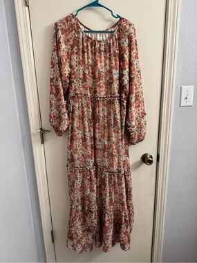 Roolee Maxi Dress in Rust and Cream